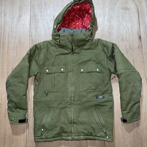 Liquid Boardwear Heavy Duty Womens Hooded Canvas Ski Jacket Zipper Pockets XL